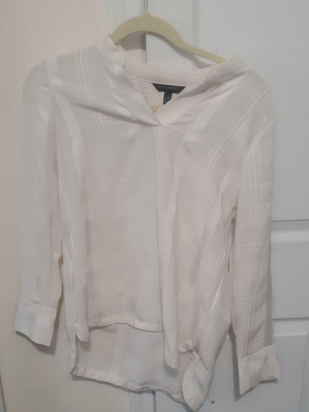 Banana Republic White Plaid V-Neck Blouse